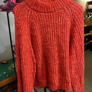 a.n.a Chunky Cowl Neck Sweater in Coral Red